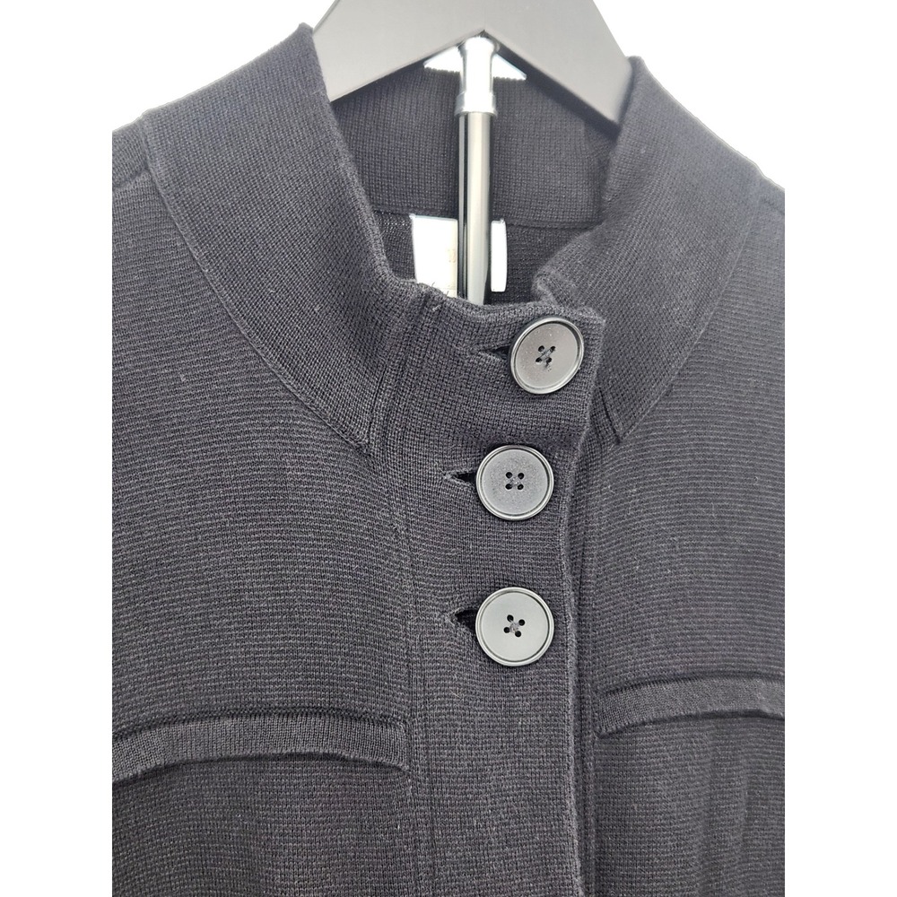 Chico's Black 100% Cotton Mock Neck Button Front Longline Cardigan Sweater Sz 1 - Picture 4 of 8